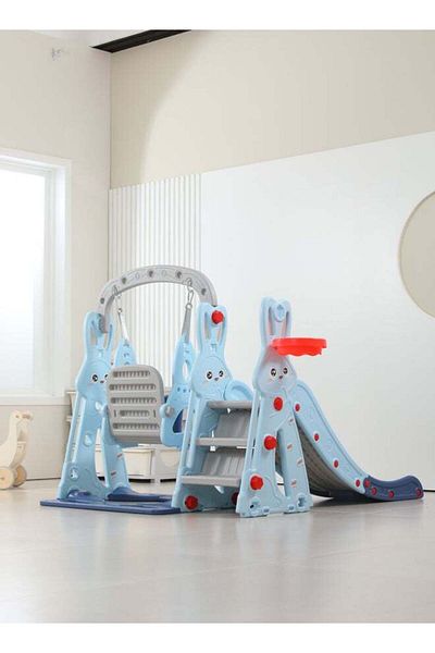 COOYA مجموعة ألعاب داخلية 3 في 1 أرجوحة ومنزلق بتصميم أرنب بلاستيكي، 143 × 140 × 110 سم، حواف مستديرة