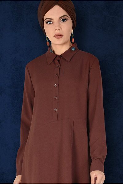 Alvina 4706 Model Asymmetrical Cut and Pleat Detailed Tunic