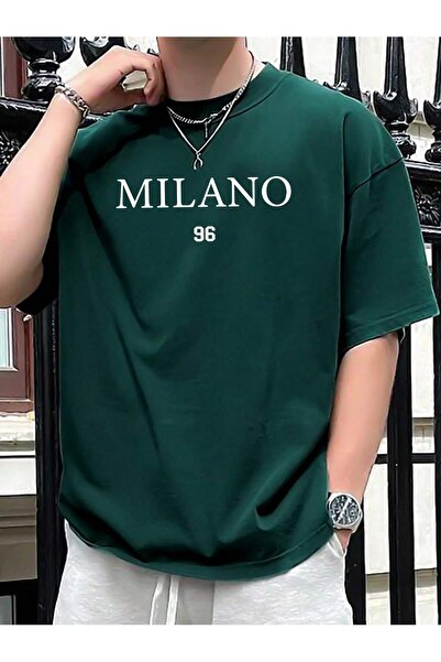 coolart Tricou Milano - Tricou de vară supradimensionat cu imprimeu verde, cu...