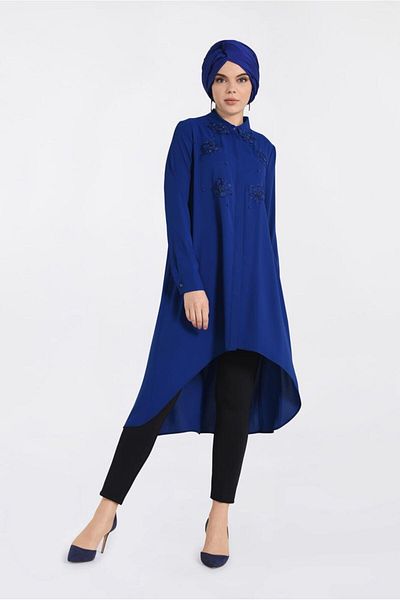 Alvina Wide Cut Tunic with Gipper and Beads Embroidered 4237