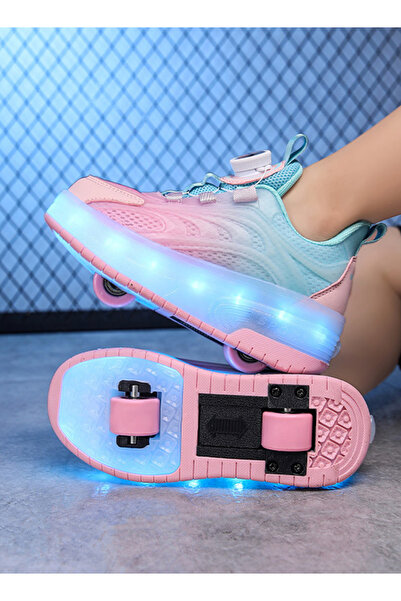 ETG Unisex Kids Roller Skates Shoes USB Charging, Girls Boys LED Roller Skate Shoes with Double Wheels