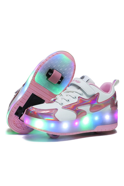 ETG أحذية تزلج للأطفال مزودة بعجلات مزدوجة وإضاءة LED وشحن USB