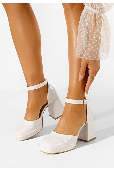 B T Shoes Λευκά Παπούτσια Ίμπια με Χοντρό Τακούνι