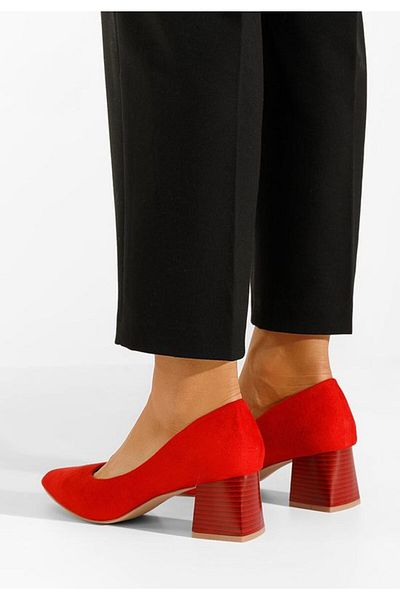 B T Shoes Salma Red Chunky Heel Shoes