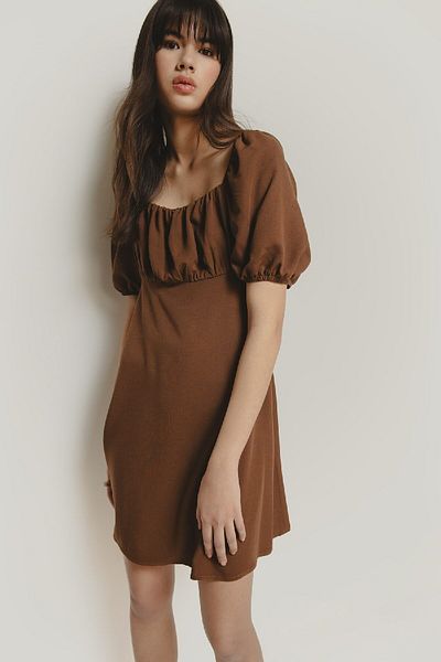 DeFacto Square Neck Linen Blend Short Sleeve Midi Summer Dress E0896Ax25Sm
