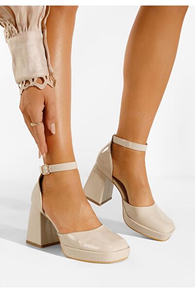 B T Shoes Παπούτσια Ίμπια μπεζ με χοντρό τακούνι
