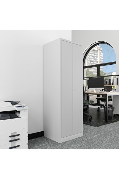 Furni24 Metal Temizlik Malzemeleri Dolabı, Kilitlenebilir Kapılı, Büyük Bölme...