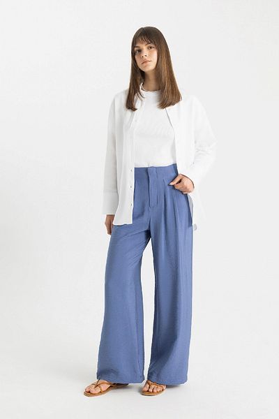 DeFacto Wide Leg Wide Leg Trousers Indigo Blue