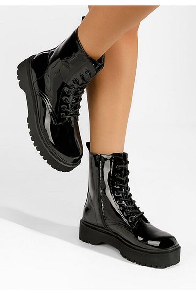 B T Shoes Marquetta women's black patent leather boots