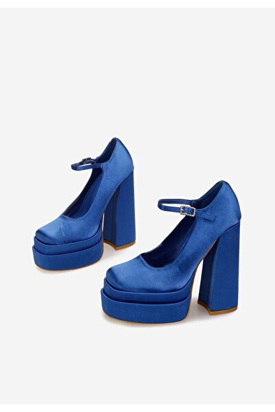 B T Shoes Pantofi Cu Toc Gros Si Platforma Bia Albastri