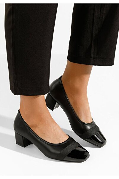 B T Shoes Μαύρα παπούτσια Σελέα με χαμηλό τακούνι