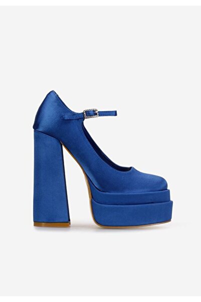 B T Shoes Pantofi Cu Toc Gros Si Platforma Bia Albastri