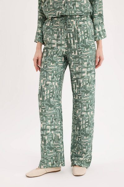 DeFacto Wide Leg Casual Pants Wide Loose Leg Patterned High Waist C4042Ax25Sp