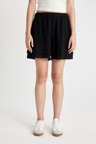 DeFacto Regular Fit Normal Waist Short Leg Linen Blended Black Shorts D3989Ax24Hs