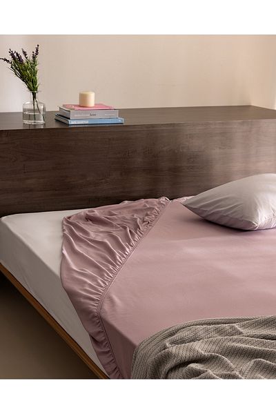 Madame Coco Ciel Double 100% Cotton Elastic Satin Bed Sheet - Light Plum