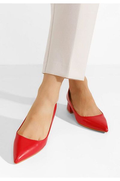 B T Shoes Alleva Red Mid Heel Shoes