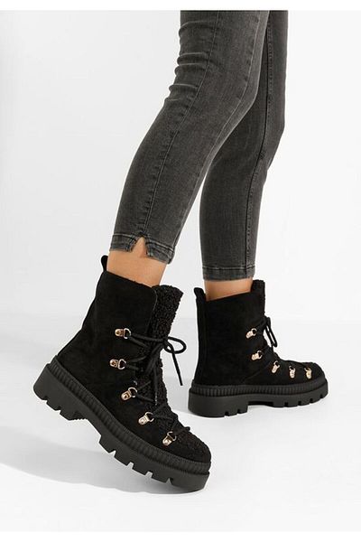 B T Shoes Winfrey women's black fur boots