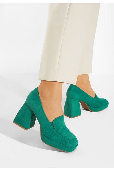 B T Shoes Hoya Green Chunky Heel Shoes
