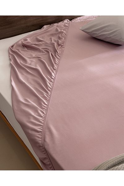 Madame Coco Ciel King Size 100% Cotton Elastic Satin Bed Sheet - Light Plum