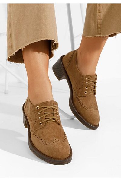 B T Shoes Pantofi Cu Toc Si Siret Slick Camel