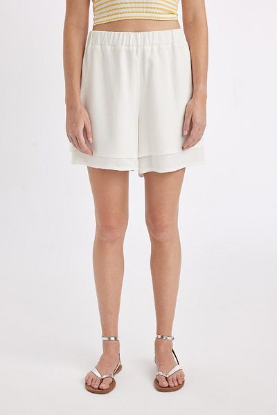 DeFacto Regular Fit Normal Taille Kurzes Bein Leinen gemischt Weiß Shorts D3989ax24hs