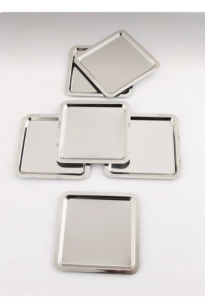 DENİZ HOME Stainless Square Presentation Tray for 6 Coffee