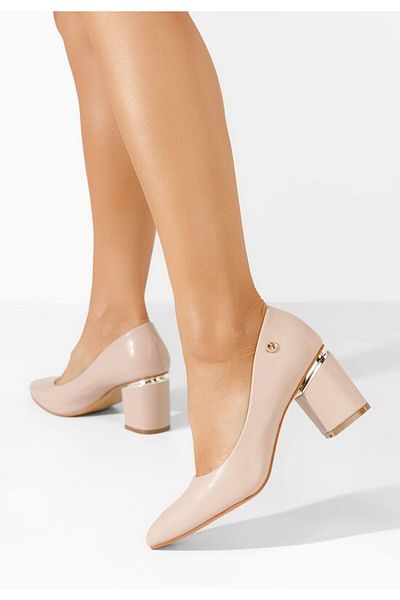 B T Shoes Pantofi Cu Toc Gros Eleganti Bej Nelia