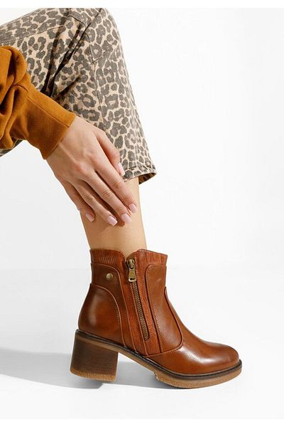 B T Shoes Ghete cu toc Caleiaja camel