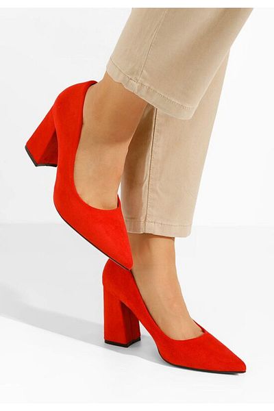 B T Shoes Nashia Red Chunky Heel Shoes