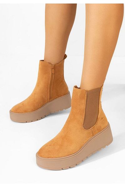 B T Shoes Celestina camel platform boots