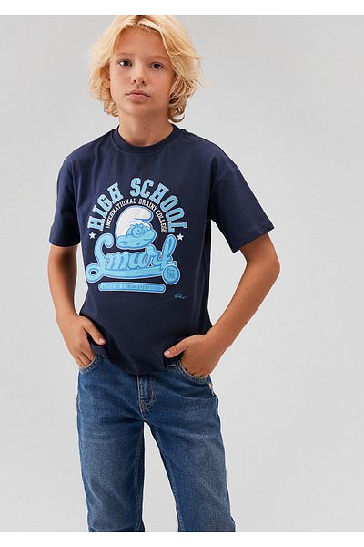 Mavi Tricou cu imprimeu Smurfs Bleumarin Oversize / Large Cut 6610236 -70487