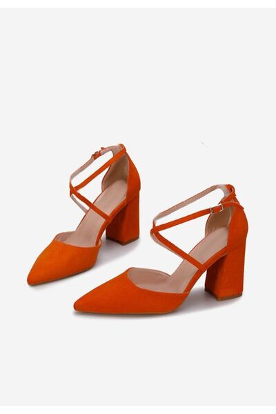 B T Shoes Demitra Orange Chunky Heel Shoes