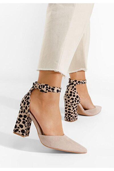 B T Shoes Φρέγια Λεοπάρ Παπούτσια με Χοντρό Τακούνι