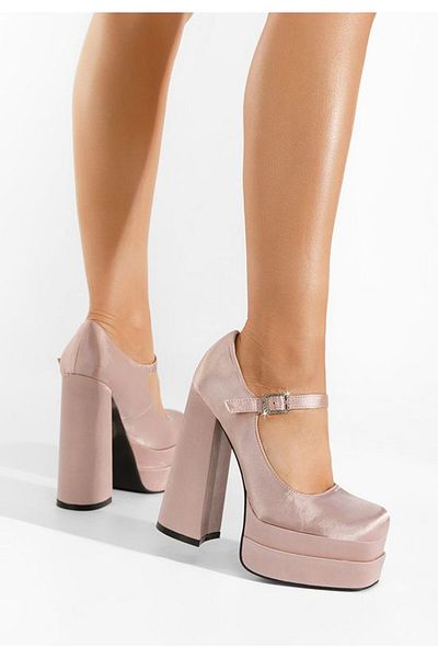 B T Shoes Pantofi Cu Toc Gros Si Platforma Tixe Bej