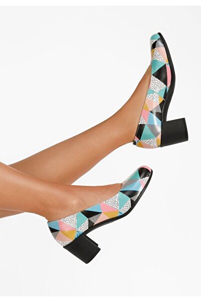 B T Shoes Dalida V7 Πολύχρωμα Δερμάτινα Παπούτσια με Χοντρό Τακούνι