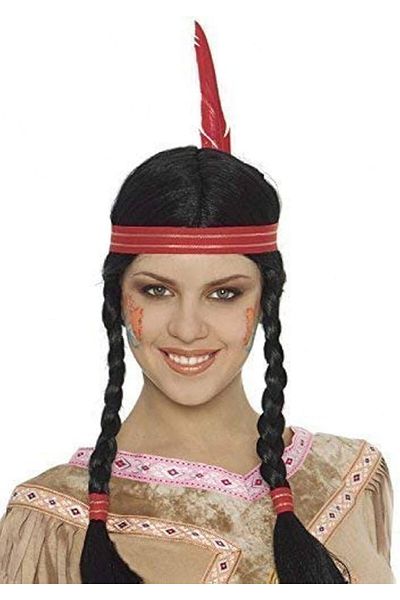 nuit dose Indian Wig with Feather Braids Native American Wig