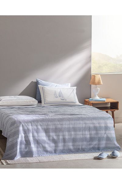 Madame Coco Marc King Size Baumwoll-Ecocell-Piqué-Set mit Print – Indigo