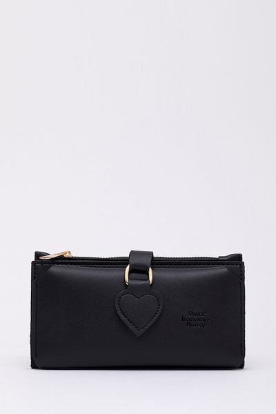 SHAKA Black Soft Faux Leather Heart Snap Wallet