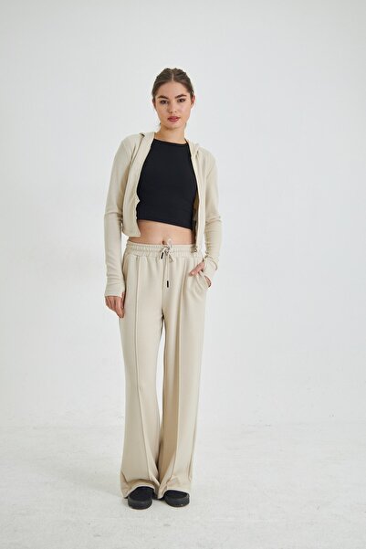 The Champ Clothing Modal Cardigan with a Hood and Zipper and Wide Leg Tailored Pants Modal Fabric
