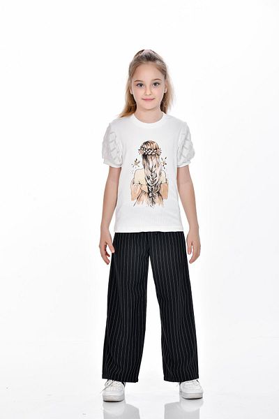 Kamex Half Sleeve Knitted Printed Girl's Suit