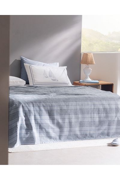 Madame Coco Marc King Size Baumwoll-Ecocell-Piqué-Set mit Print – Indigo