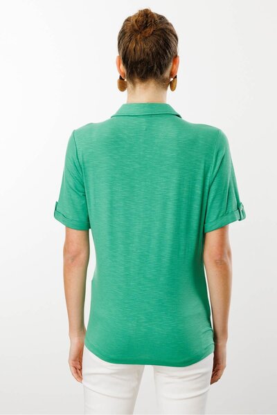 Desen Triko Green Candy Shop Women's Task Pocket Combed Cotton Shirt