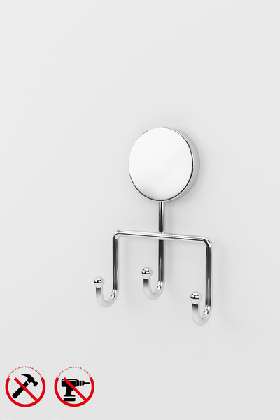 BellaBagno İris Krom Yapışkanlı Üçlü Askılık, Banyo Askısı, Ister Yapıştır Is...
