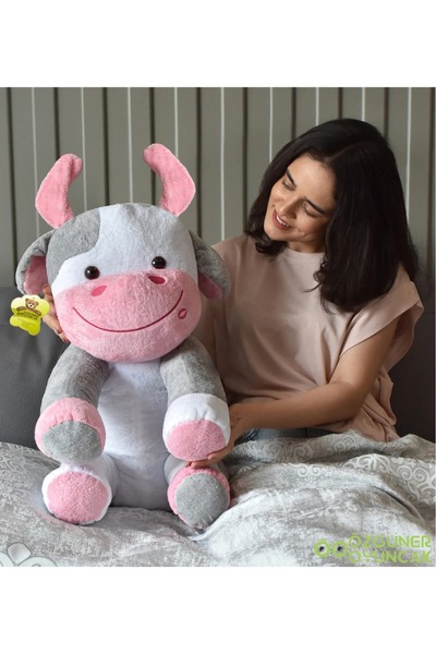 Özgüner Oyuncak 110 Cm Büyük Boylu Oturan Sevimli Peluş İnek Oyuncak
