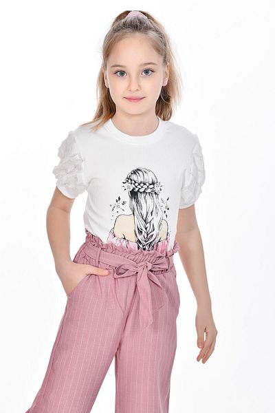 Kamex Half Sleeve Knitted Printed Girl's Suit
