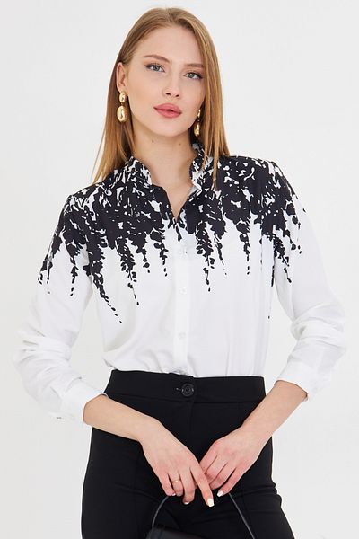 armonika Cămașă cu model din satin din poliviscos cu guler negru pentru femei Arm-25y 001013