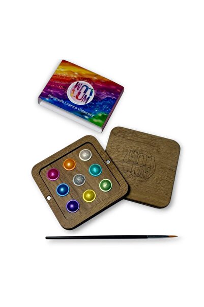 Lum Lum Color Işıltılı Hologram Sulu Boya - 9 Renk - Mıknatıslı Ahşap Kutulu