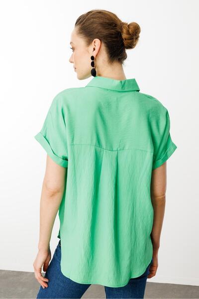 Desen Triko Green Hexagon Women's Polo Neck Low Sleeve Green