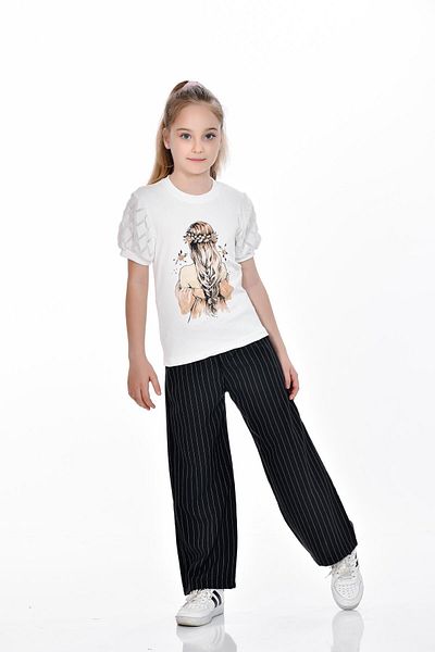 Kamex Half Sleeve Knitted Printed Girl's Suit