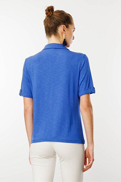 Desen Triko Shirt Indigo - Women's Chest Pocket Combed Cotton